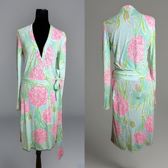 Lilly Pulitzer Dresses & Skirts - Lilly Pulitzer MERIDIAN WRAP DRESS IN POOLSIDE BLUE GOING STAG SIZE XS